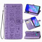 For Huawei Y7P Cute Cat and Dog Embossed Horizontal Flip Leather Case with Bracket / Card Slot / Wallet / Lanyard(Purple) - 1