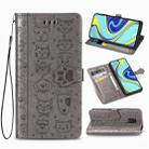 For Xiaomi Redmi Note 9S/Note 9 Pro/Note 9 Pro Cute Cat and Dog Embossed Horizontal Flip Leather Case with Bracket / Card Slot / Wallet / Lanyard(Gray) - 1