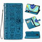 For Xiaomi Redmi Note 9S/Note 9 Pro/Note 9 Pro Cute Cat and Dog Embossed Horizontal Flip Leather Case with Bracket / Card Slot / Wallet / Lanyard(Blue) - 1