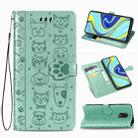 For Xiaomi Redmi Note 9S/Note 9 Pro/Note 9 Pro Cute Cat and Dog Embossed Horizontal Flip Leather Case with Bracket / Card Slot / Wallet / Lanyard(Green) - 1