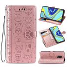 For Xiaomi Redmi Note 9S/Note 9 Pro/Note 9 Pro Cute Cat and Dog Embossed Horizontal Flip Leather Case with Bracket / Card Slot / Wallet / Lanyard(Rose Gold) - 1