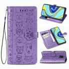 For Xiaomi Redmi Note 9S/Note 9 Pro/Note 9 Pro Cute Cat and Dog Embossed Horizontal Flip Leather Case with Bracket / Card Slot / Wallet / Lanyard(Purple) - 1