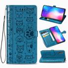 For Xiaomi 9 Se Cute Cat and Dog Embossed Horizontal Flip Leather Case with Bracket / Card Slot / Wallet / Lanyard(Blue) - 1