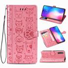 For Xiaomi 9 Cute Cat and Dog Embossed Horizontal Flip Leather Case with Bracket / Card Slot / Wallet / Lanyard(Pink) - 1