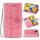 For Galaxy M30S Cute Cat and Dog Embossed Horizontal Flip Leather Case with Bracket / Card Slot / Wallet / Lanyard(Pink) - 1