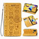 For Galaxy M30S Cute Cat and Dog Embossed Horizontal Flip Leather Case with Bracket / Card Slot / Wallet / Lanyard(Yellow) - 1