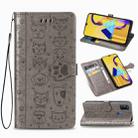 For Galaxy M30S Cute Cat and Dog Embossed Horizontal Flip Leather Case with Bracket / Card Slot / Wallet / Lanyard(Gray) - 1
