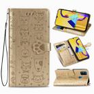 For Galaxy M30S Cute Cat and Dog Embossed Horizontal Flip Leather Case with Bracket / Card Slot / Wallet / Lanyard(Gold) - 1
