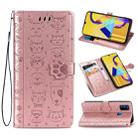 For Galaxy M30S Cute Cat and Dog Embossed Horizontal Flip Leather Case with Bracket / Card Slot / Wallet / Lanyard(Rose Gold) - 1