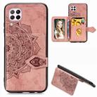 For Huawei P40 Lite/Nova 7i/Nova 6se Mandala Embossed Magnetic Cloth PU + TPU + PC Case with Holder & Card Slots & Wallet & Photo Frame & Strap(Rose Gold) - 1