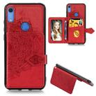 For Huawei Y6s (2019) Mandala Embossed Magnetic Cloth PU + TPU + PC Case with Holder & Card Slots & Wallet & Photo Frame & Strap(Red) - 1