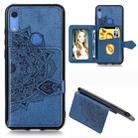 For Huawei Y6s (2019) Mandala Embossed Magnetic Cloth PU + TPU + PC Case with Holder & Card Slots & Wallet & Photo Frame & Strap(Blue) - 1