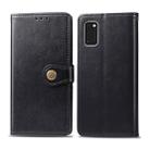 For Galaxy A41 Retro Solid Color Leather Buckle Phone Case with Lanyard & Photo Frame & Card Slot & Wallet & Stand Function(Black) - 1