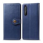 For Sony Xperia 1 II Retro Solid Color Leather Buckle Phone Case with Lanyard & Photo Frame & Card Slot & Wallet & Stand Function(Blue) - 1