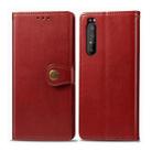 For Sony Xperia 1 II Retro Solid Color Leather Buckle Phone Case with Lanyard & Photo Frame & Card Slot & Wallet & Stand Function(Red) - 1