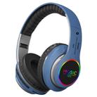 VJ033 Multi-function Upgrade Bluetooth 5.0 Headset Stereo Wireless LED Microphone FM Radio Headset(Blue) - 1