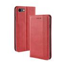 For iPhone SE 2022 / SE 2020 Magnetic Buckle Retro Crazy Horse Texture Horizontal Flip Leather Case with Holder & Card Slots & Photo Frame(Red) - 1
