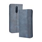 For OnePlus 8 Magnetic Buckle Retro Crazy Horse Texture Horizontal Flip Leather Case  , with Holder & Card Slots & Photo Frame(Blue) - 1