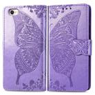 For iPhone SE 2022 / SE 2020 Butterfly Love Flower Embossed Horizontal Flip Leather Case with Bracket / Card Slot / Wallet / Lanyard(Light Purple) - 1
