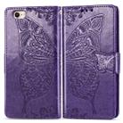 For iPhone SE 2022 / SE 2020Butterfly Love Flower Embossed Horizontal Flip Leather Case with Bracket / Card Slot / Wallet / Lanyard(Dark Purple) - 1