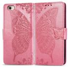 For iPhone SE 2022 / SE 2020 Butterfly Love Flower Embossed Horizontal Flip Leather Case with Bracket / Card Slot / Wallet / Lanyard(Pink) - 1