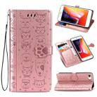 For iPhone SE 2022 / SE 2020 Cute Cat and Dog Embossed Horizontal Flip Leather Case with Bracket / Card Slot / Wallet / Lanyard(Rose Gold) - 1