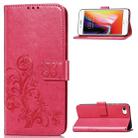 For iPhone SE 2022 / SE 2020 Four-leaf Clasp Embossed Buckle Mobile Phone Protection Leather Case with Lanyard & Card Slot & Wallet & Bracket Function(Magenta) - 1