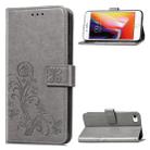 For iPhone SE 2022 / SE 2020  Four-leaf Clasp Embossed Buckle Mobile Phone Protection Leather Case with Lanyard & Card Slot & Wallet & Bracket Function(Gray) - 1