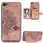 For iPhone SE 2022 / SE 2020 Mandala Embossed Magnetic Cloth PU + TPU + PC Case with Holder & Card Slots & Wallet & Photo Frame & Strap(Rose Gold) - 1
