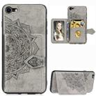 For iPhone SE 2022 / SE 2020 Mandala Embossed Magnetic Cloth PU + TPU + PC Case with Holder & Card Slots & Wallet & Photo Frame & Strap(Gray) - 1