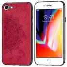 For iPhone SE 2022 / SE 2020 Mandala Embossed Cloth Cover PC + TPU Mobile Phone Case with Magnetic Function and Hand Strap(Red) - 1