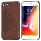 For iPhone SE 2022 / SE 2020 Mandala Embossed Cloth Cover PC + TPU Mobile Phone Case with Magnetic Function and Hand Strap(Brown) - 1