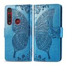 For Moto G8 Play  Butterfly Love Flower Embossed Horizontal Flip Leather Case with Bracket / Card Slot / Wallet / Lanyard(Blue) - 1