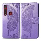 For Moto G8 Play  Butterfly Love Flower Embossed Horizontal Flip Leather Case with Bracket / Card Slot / Wallet / Lanyard(Light Purple) - 1