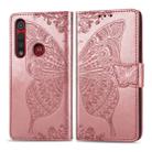 For Moto G8 Play  Butterfly Love Flower Embossed Horizontal Flip Leather Case with Bracket / Card Slot / Wallet / Lanyard(Rose Gold) - 1