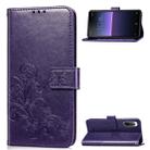 For Sony Xperia 10 II Four-leaf Clasp Embossed Buckle Mobile Phone Protection Leather Case with Lanyard & Card Slot & Wallet & Bracket Function(Purple) - 1