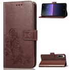 For Sony Xperia 10 II Four-leaf Clasp Embossed Buckle Mobile Phone Protection Leather Case with Lanyard & Card Slot & Wallet & Bracket Function(Brown) - 1