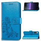 For Sony Xperia 10 II Four-leaf Clasp Embossed Buckle Mobile Phone Protection Leather Case with Lanyard & Card Slot & Wallet & Bracket Function(Blue) - 1