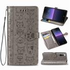 For Sony Xperia 10 II Cute Cat and Dog Embossed Horizontal Flip Leather Case with Bracket / Card Slot / Wallet / Lanyard(Gray) - 1