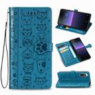 For Sony Xperia 10 II Cute Cat and Dog Embossed Horizontal Flip Leather Case with Bracket / Card Slot / Wallet / Lanyard(Blue) - 1