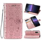 For Sony Xperia 10 II Cute Cat and Dog Embossed Horizontal Flip Leather Case with Bracket / Card Slot / Wallet / Lanyard(Rose Gold) - 1