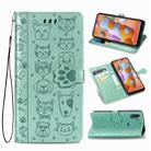 For Galaxy M11 Cute Cat and Dog Embossed Horizontal Flip Leather Case with Bracket / Card Slot / Wallet / Lanyard(Green) - 1