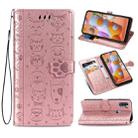 For Galaxy M11 Cute Cat and Dog Embossed Horizontal Flip Leather Case with Bracket / Card Slot / Wallet / Lanyard(Rose Gold) - 1