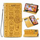 For Galaxy A11 Cute Cat and Dog Embossed Horizontal Flip Leather Case with Bracket / Card Slot / Wallet / Lanyard(Yellow) - 1