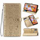 For Galaxy A11 Cute Cat and Dog Embossed Horizontal Flip Leather Case with Bracket / Card Slot / Wallet / Lanyard(Gold) - 1