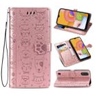 For Galaxy A01 Cute Cat and Dog Embossed Horizontal Flip Leather Case with Bracket / Card Slot / Wallet / Lanyard(Rose Gold) - 1