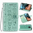 For Xiaomi Redmi K30 Pro Cute Cat and Dog Embossed Horizontal Flip Leather Case with Bracket / Card Slot / Wallet / Lanyard(Green) - 1