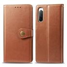 For Sony Xperia 10 II Retro Solid Color Leather Buckle Phone Case with Lanyard & Photo Frame & Card Slot & Wallet & Stand Function(Brown) - 1