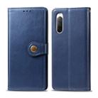 For Sony Xperia 10 II Retro Solid Color Leather Buckle Phone Case with Lanyard & Photo Frame & Card Slot & Wallet & Stand Function(Blue) - 1