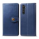 For OPPO Realme X50 Pro Retro Solid Color Leather Buckle Phone Case with Lanyard & Photo Frame & Card Slot & Wallet & Stand Function(Blue) - 1